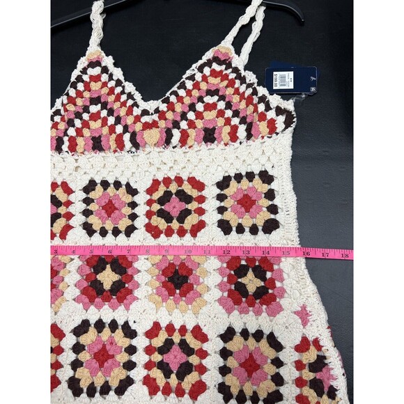 $199 Lucky Brand Granny Square Crochet Dress Knit Colorful/Cream Medium - Picture 16 of 16